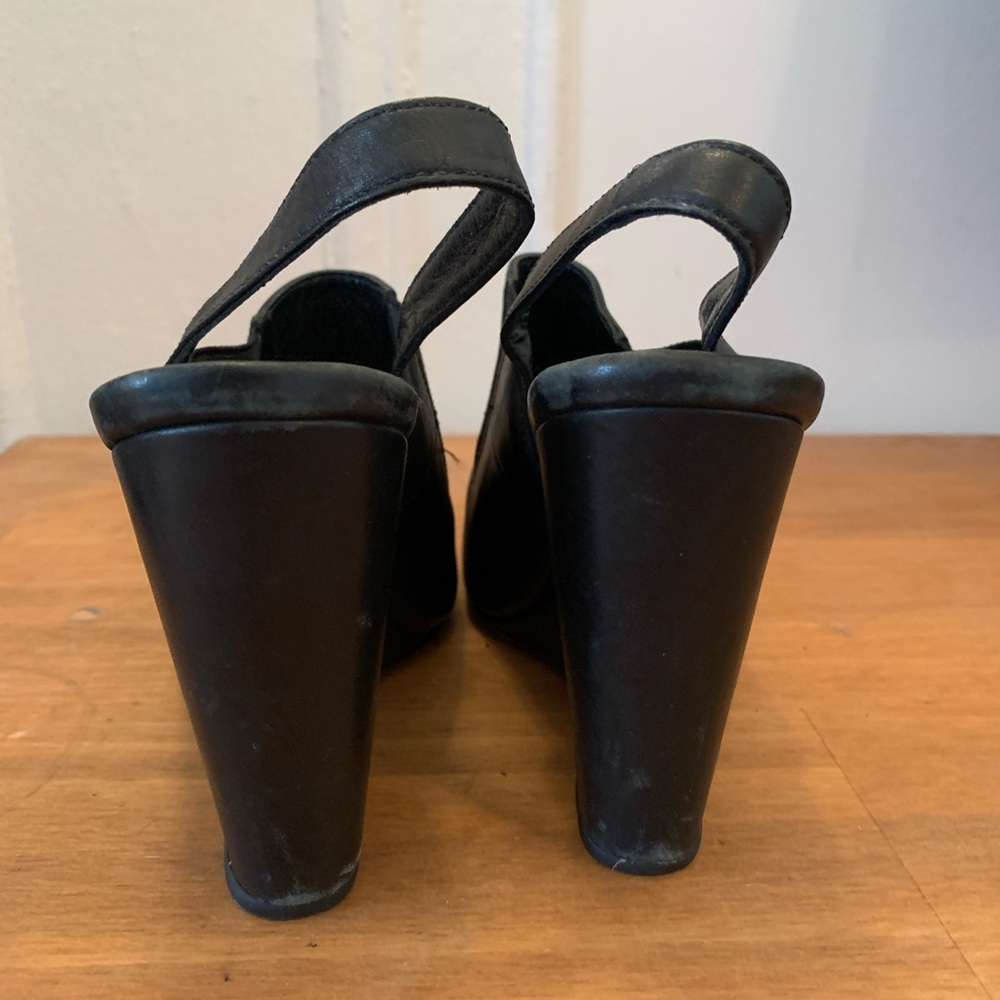 Rachel Comey Black Leather Slingback 4.5 Inch Wedge Heel Shoes Size 8 - Picture 5 of 6